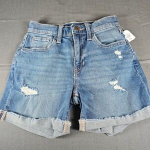 Old Navy Girls Distressed Denim Jean Shorts Cuffed Hem Adjustable Waist Slim 14